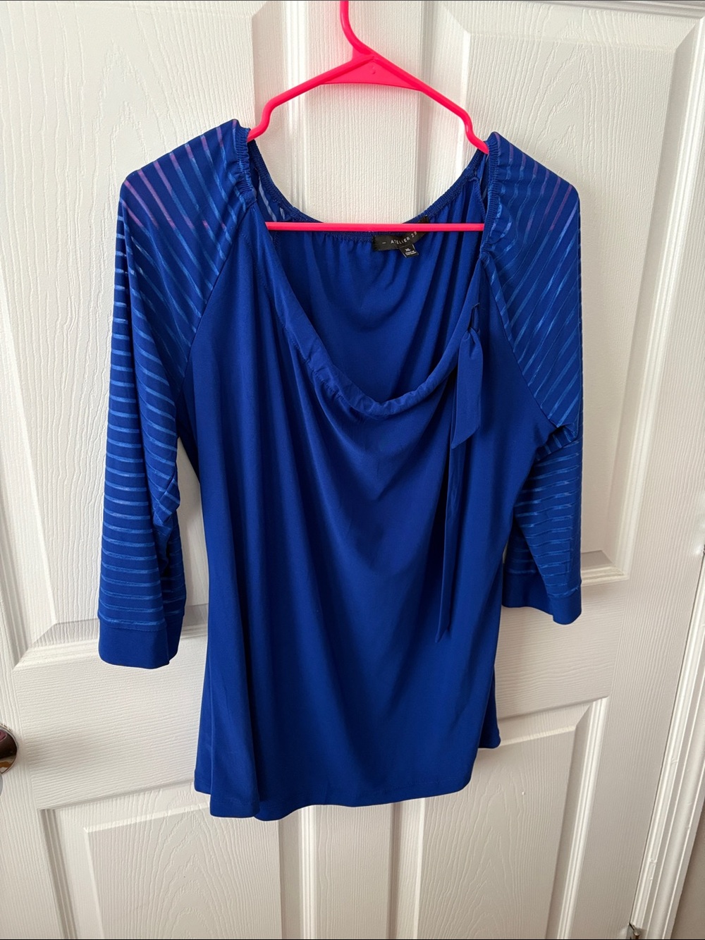 Women’s Royal Blue Draped Neck 3/4 Sleeve Top